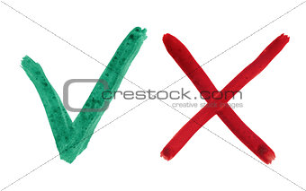 Green check mark and red cross on white background