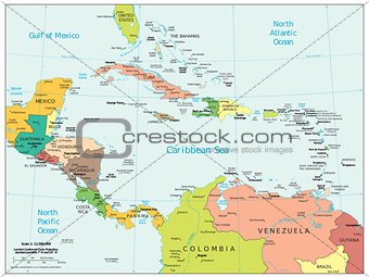 Central America and Caribbean physiography map