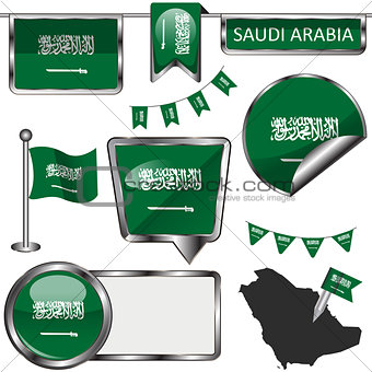 Glossy icons with flag of Saudi Arabia