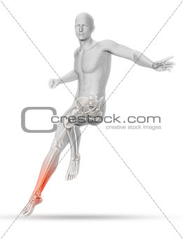 3D male medical figure landing from a jump