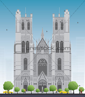 Building of the Cathedral of St Michael and St Gudula in the cen