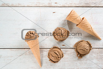 Top view brown ice cream cone