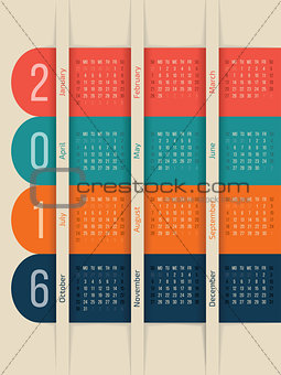 New calendar with color ribbons for year 2016