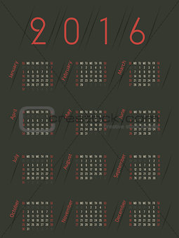 Simplistic retro colored 2016 calendar