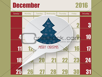 Calendar with speech bubble showing christmas