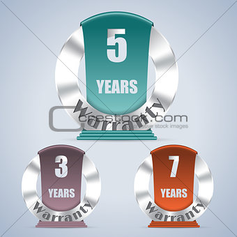 Seven five and three year warranty badges