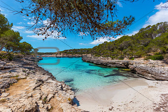 Turquoise waters of a bay in the Mondrago Natural Park, Mallorca