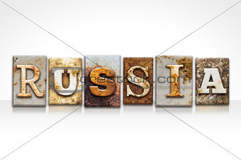 Russia Letterpress Concept Isolated on White