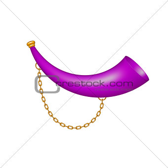 Hunting horn in purple design with golden chain