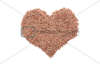 Brown lentils in a heart shape