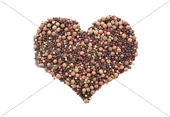 Mixed peppercorns in a heart shape