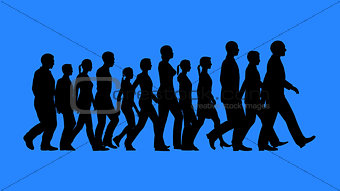 Group of people walking silhouettes