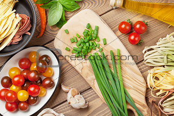 Pasta cooking ingredients and utensils