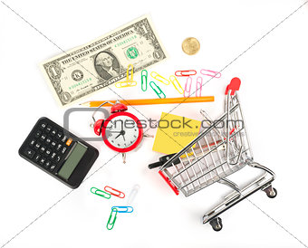 Shopping cart with office stuff
