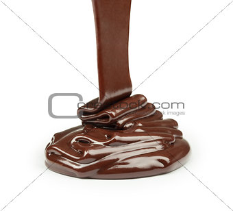 Chocolate flow isolated on white background