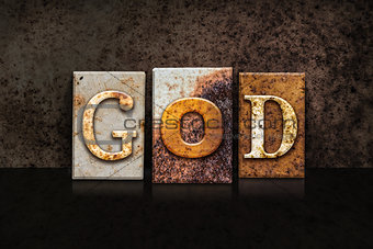 God Letterpress Concept on Dark Background