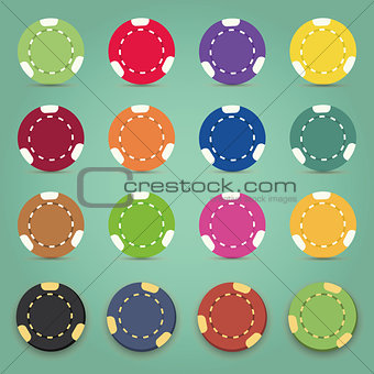 Illustration of the nine colorful poker chips