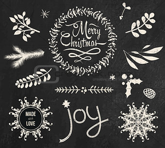 Christmas doodle chalkboard graphic set