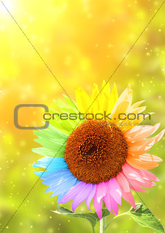 Sunflower with petals painted in different colors