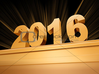 golden new year 2016 on a pedestal
