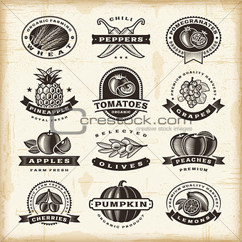 Vintage fruits and vegetables labels set