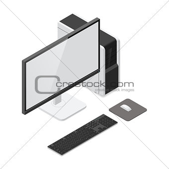 Desktop computer detailed isometric icon