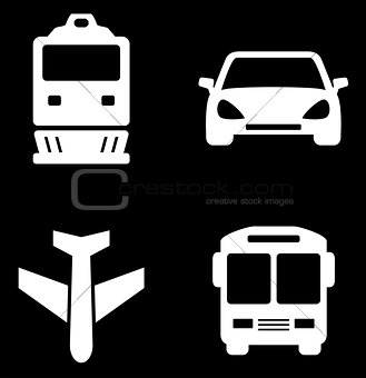 four white transport icons