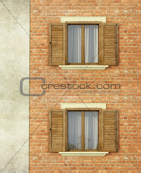 House with brick wall  and windows