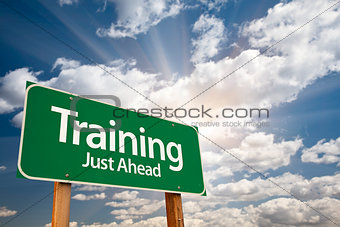 Training Green Road Sign Over Clouds