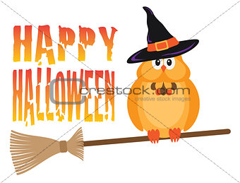 Halloween Owl on Broomstick Illustration