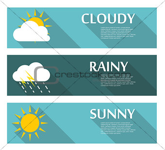 Weather Banners with Sun and Moon in Flat Style with Long Shadow