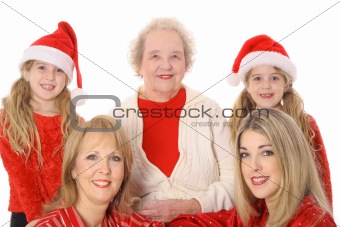 Four generations happy holidays isolated on white