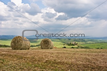 Hay Bales on Tuscan Landscape