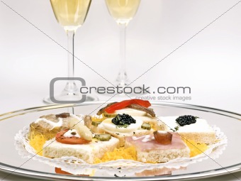 Appetizer with caviar, champagne and other delights