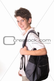 shot of a school boy with book bag