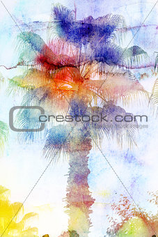 Beautiful watercolor palm trees 
