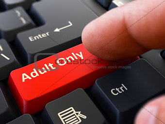 Adult Only Concept. Person Click Keyboard Button.
