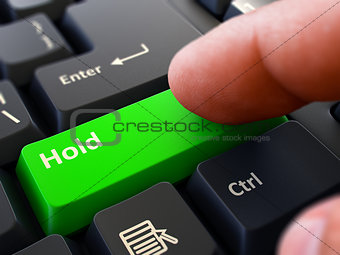 Finger Presses Green Keyboard Button Hold.