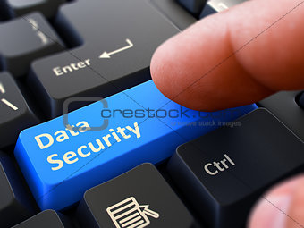 Data Security Concept. Person Click Keyboard Button.