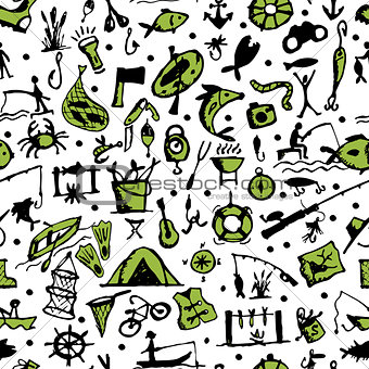 Fishing seamless pattern, sketch for your design