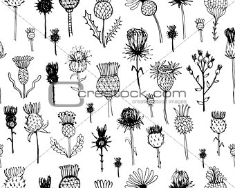 Agrimony plants seamless pattern, sketch for your design