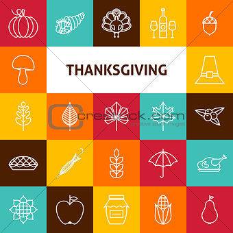 Line Art Thanksgiving Day Holiday Icons Set