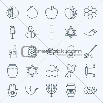 Line Holiday Rosh Hashanah Icons Set