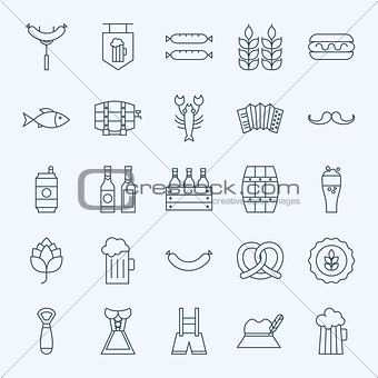 Line Holiday Oktoberfest and Beer Icons Set