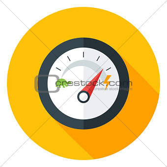 Slow and Fast Speedometer Flat Circle Icon with long Shadow