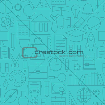 Thin Line Back to School Learning Seamless Blue Pattern