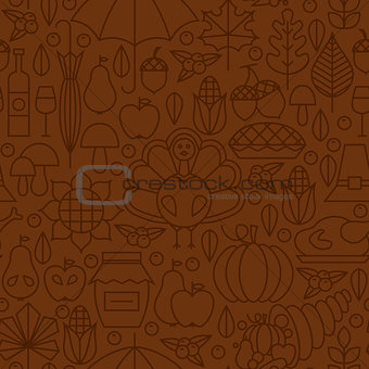 Thin Line Holiday Thanksgiving Day Brown Seamless Pattern