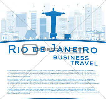 Outline Rio de Janeiro skyline with blue buildings and place for