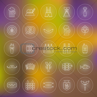 Thin Outline Beer Oktoberfest Circle Line Icons Set