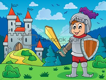 Knight in armor near castle